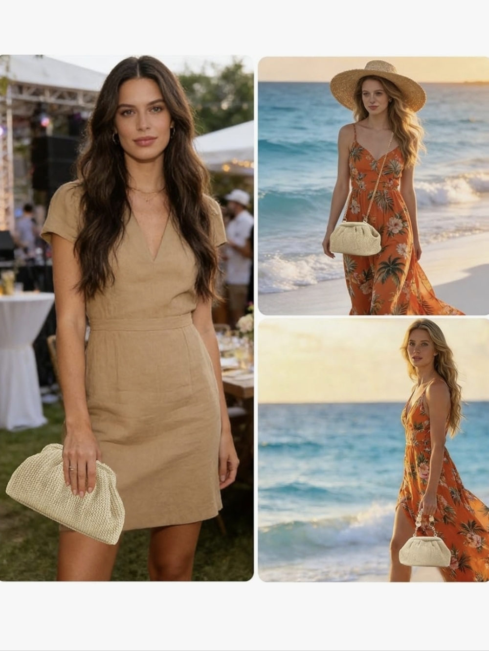 Beaded Handle Woven Clutch Bag - Picture 2 of 6